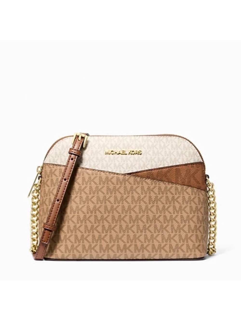 New Michael Kors Jet Set Travel Medium Dome Crossbody Camel Multi
